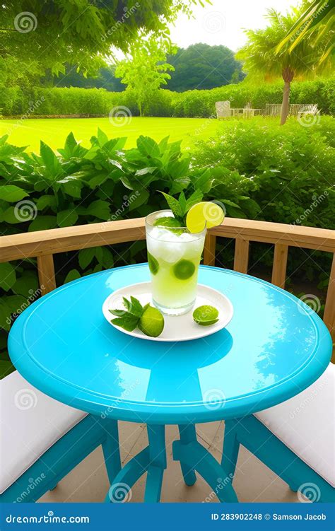 Summer Breeze Blue Sky a Small Round Table a Mojito a Book Generated by Ai Stock Illustration ...