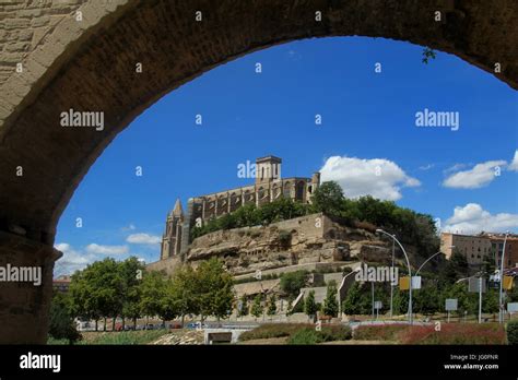 Cathedral and medieval bridge in Manresa, Barcelona province, Spain ...