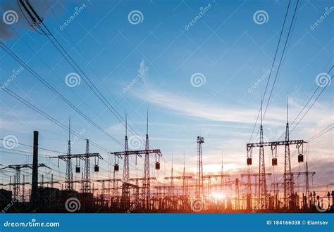 Electrical Power Lines and Towers at Sunset Stock Photo - Image of dusk, engineering: 184166038