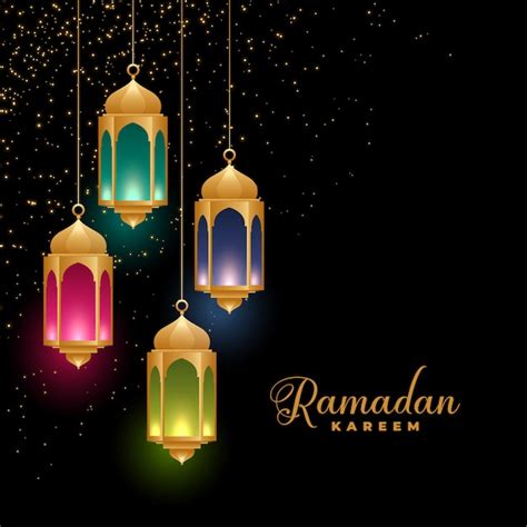 Fond De Ramadan Kareem De Lanternes Islamiques Colorées D'or | Vecteur Gratuite