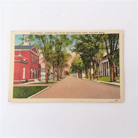 Vintage Linen Lithograph Maine #Postcard Court Street Houlton Maine History Post Office Ephemera ...