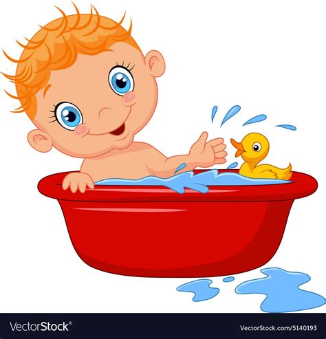 Cartoon baby in a bubble bath splashing water Vector Image