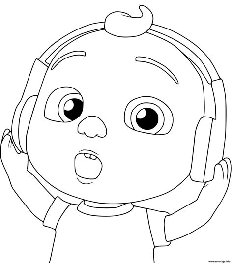 Coloriage Cocomelon Kid Listening To Music Dessin Cocomelon à imprimer