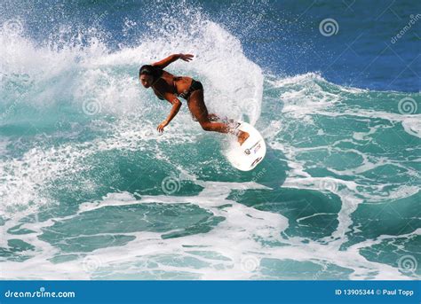 Female Surfer Lani Hunter Surfing In Hawaii Editorial Stock Image - Image: 13905344