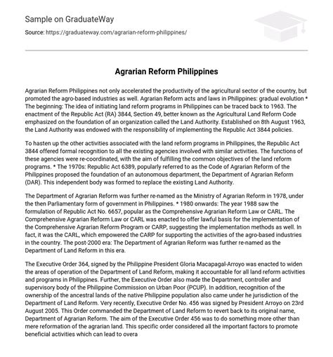 ⇉Agrarian Reform Philippines Essay Example | GraduateWay