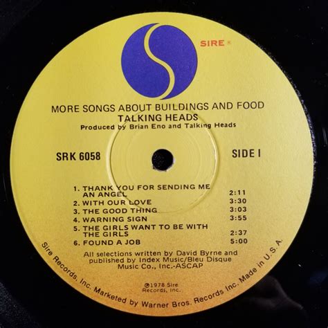 Talking Heads – More Songs About Buildings And Food LP SIRE 1978 Press ...