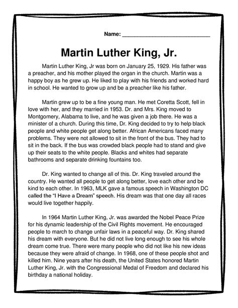 MLK Comprehension Passage & 5 Question Quiz (Editable) | Martin luther ...