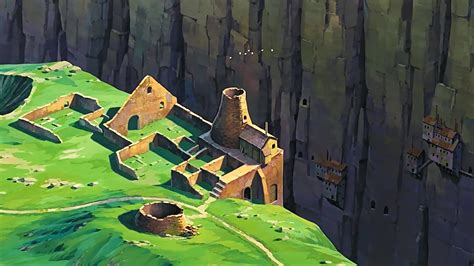 Brown concrete house on cliff, Studio Ghibli, anime, artwork, Laputa: Castle in the Sky HD ...