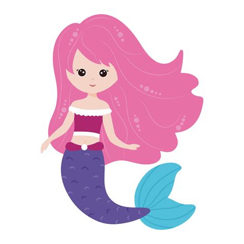 Cute mermaid with beautiful hair. Vector, cartoon style. 3441917 Vector ...