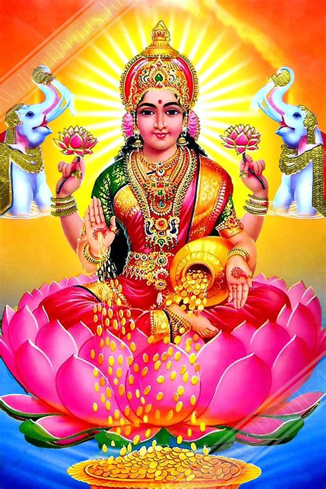 Lakshmi Poster, Hindu Goddess of Wealth Prosperity, Laksmi Print, Beautiful Colors Lakshmi ...