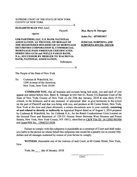 SUBPOENA ( REQUEST TO SO ORDER ) - Judicial Subpoena & Subpoena Duces-Tecum (Cushman & Wakefield ...