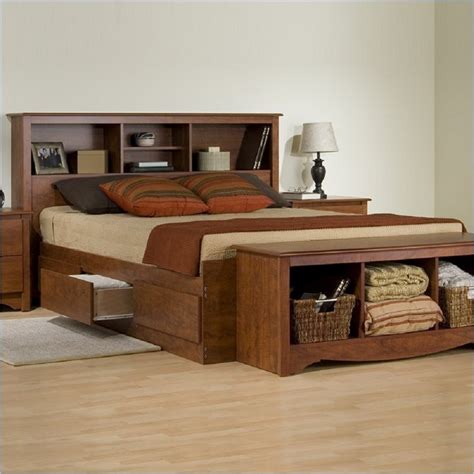 Prepac Monterey Queen Bookcase Platform Storage Bed in Cherry | Cymax ...