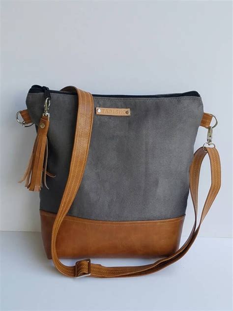 Gray Vegan Leather Crossbody Bag/Suede Crossbody/Gray Vegan | Etsy