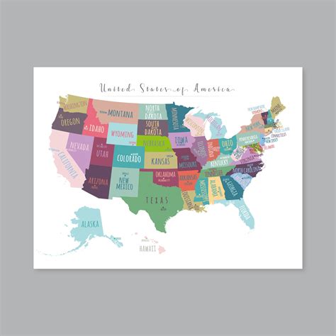 US Map Capitals Wall Art, PRINTABLE United States Map Print, Usa ...