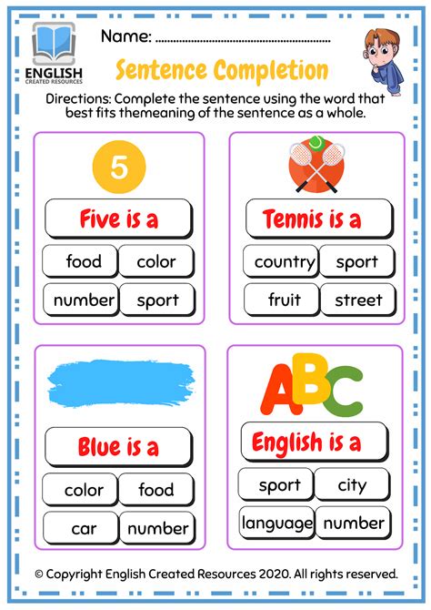 Sentence Completion Grade 1