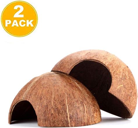 Hermit Crabs,... Set of 2 Coconut Shell Hut Natural Habitat Hideout for ...