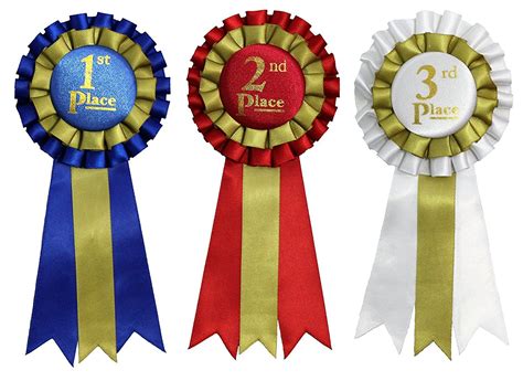 Premium Award Ribbons Blue,Red,White - 1st, 2nd,3rd Place - 5 Set of ...