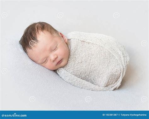 Lovely Baby Sleeping Swaddled in a Wrap, Close-up Stock Image - Image of infant, monochromatic ...