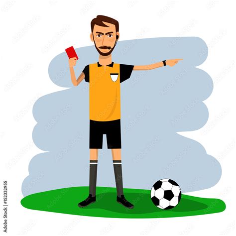 Vector of soccer, football referee with red card. Cartoon character Stock Vector | Adobe Stock