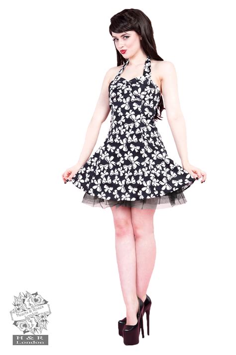 Black White Bow Print Dress - Hearts & Roses London