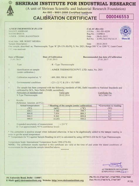 Otdr Calibration Certificate