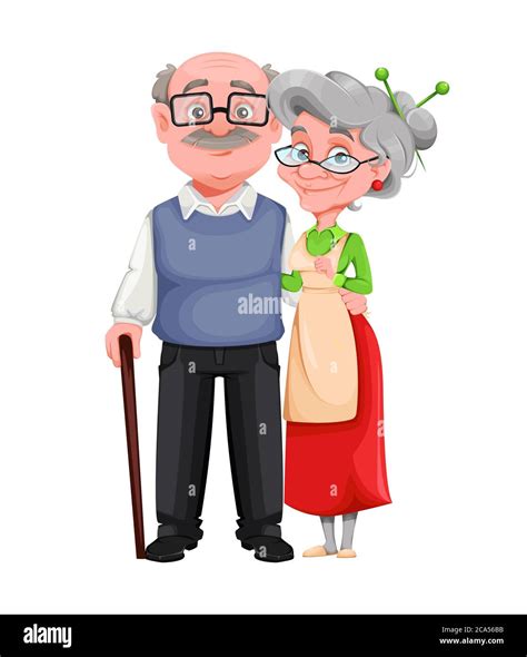 Happy Grandparents day. Cheerful grandmother and grandfather cartoon characters. Grandma and ...