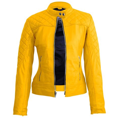 Leather Skin Women Yellow Quilted Genuine Leather Jacket - Leather Skin Shop