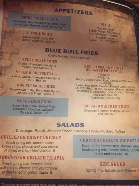 Menu at Blue Bull grill restaurant, Magnolia, N Dudney Rd