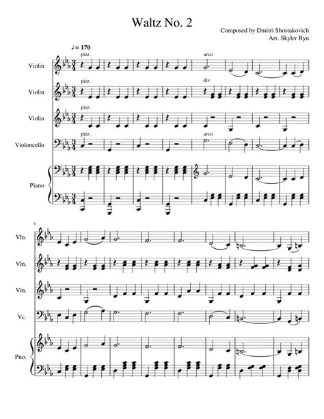 Shostakovich Waltz no. 2 Sheet music for Violin, Piano, Cello | Download free in PDF or MIDI ...