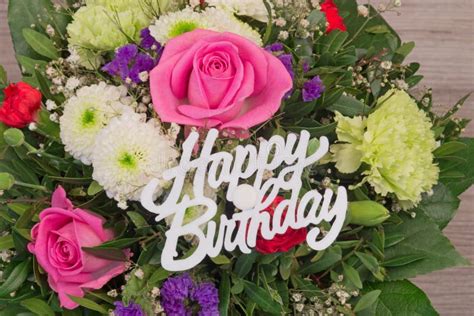 Flower Bouquet With Text Happy Birthday Stock Image - Image: 67249117