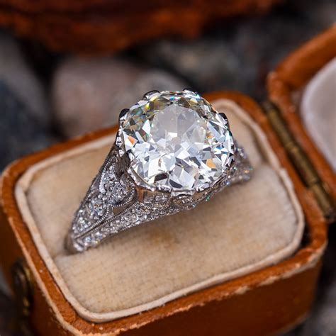 4 Carat Old Mine Cut Diamond Engagement Ring 4.12ct M/SI2 GIA