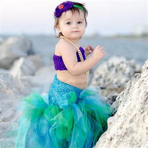 Beach Mermaid Tutu Set Baby Girl Cosplay Costume for Halloween Party Double Layer Outfit Mermaid ...