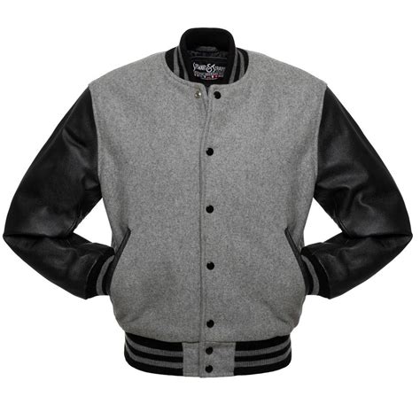 Jacketshop Jacket Grey Wool Black Leather Letterman Jackets