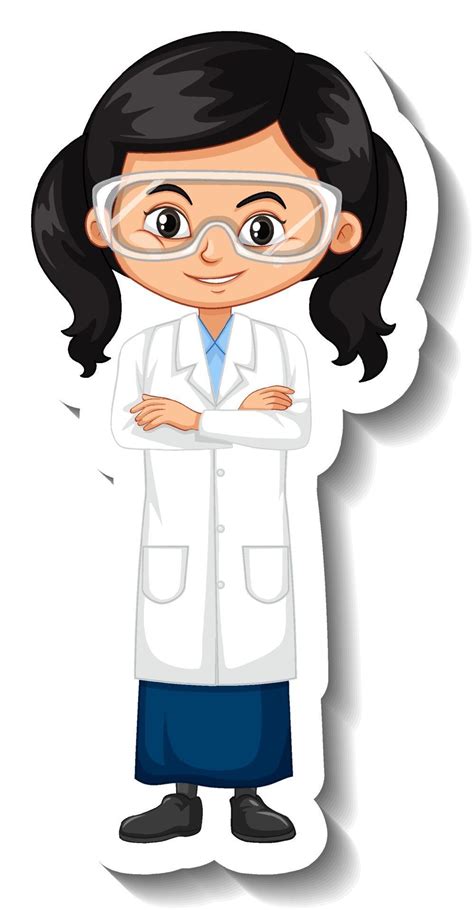 Girl wearing scientist outfit cartoon character sticker 3031742 Vector ...