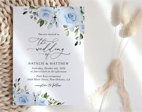 Dusty Blue Flowers Wedding Invitation - Wedding Stationery