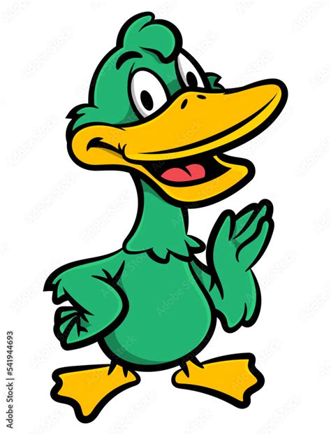 Cartoon illustration of green duck happy and smiles. Best for sticker, logo, and mascot with ...