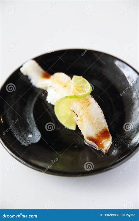 Japanese Cuisine Enkawa Halibut Sushi Stock Photo - Image of hashim, ginger: 136990398