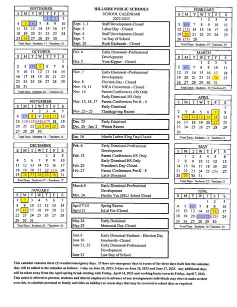 Hillside Public Schools Calendar 2023 - PublicHolidays.com