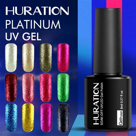 Huration Makeup Professional Platinum Lucky Colorful Acrylic Nail Gel Foil Adhesive Color LED UV ...