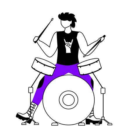 Drummer flat contour vector illustration. Drum player. Musician. Punk music band member. Rock ...