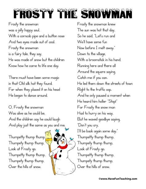 Frosty the Snowman Lyrics - Have Fun Teaching | Christmas songs lyrics, Christmas lyrics ...