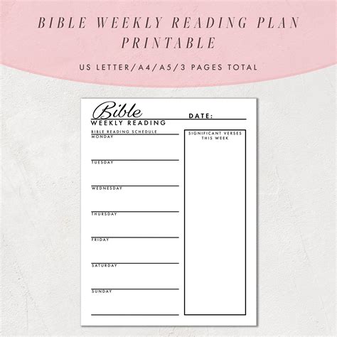 Bible Weekly Reading Plan Template Printable Journal Pages Christian ...