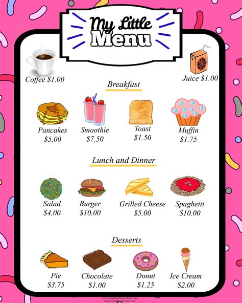 Kids Restaurant Play Menu Pretend Play Menu Play Kitchen Accessories Dramatic Play PDF - Etsy