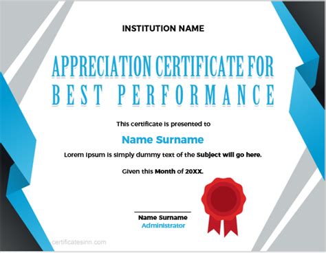 Appreciation Certificate for Best Performance | Download