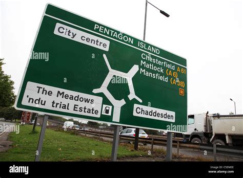 A road sign on the A52 at Pentagon Island, Derby, England, U.K Stock ...