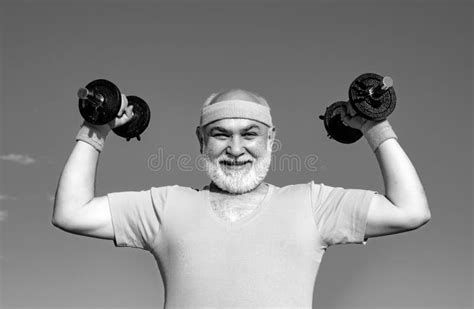 Happy Senior Man with Dumbbell Looking at Camera. Body Care and Healthcare Stock Image - Image ...