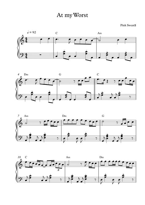 At My Worst (arr. Pineapplechord) by Pink Sweat$ Sheet Music for Piano Solo at Sheet Music Direct