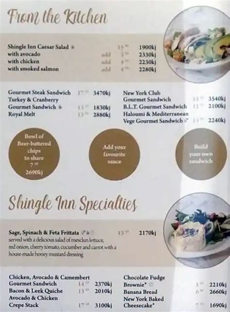 Menu at Shingle Inn fast food, Hornsby, Kiosk 305/236 Pacific Hwy