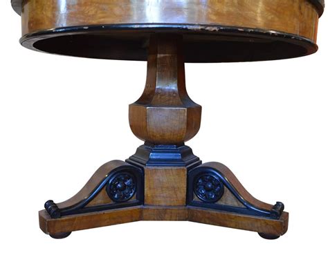 Antique Walnut Burl Wood Marble-Top Pedestal Table with Ebonized Trim ...