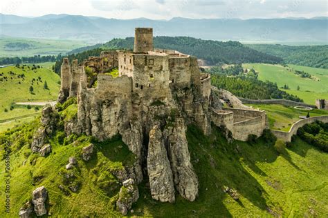 Aerial view of Spis (Spiš, Spišský) castle, second biggest castle in ...